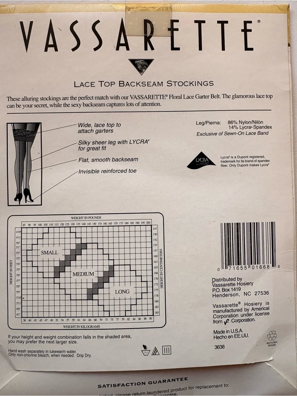 vassarette White & Gold Hosiery Packaging with Black Stocking Image